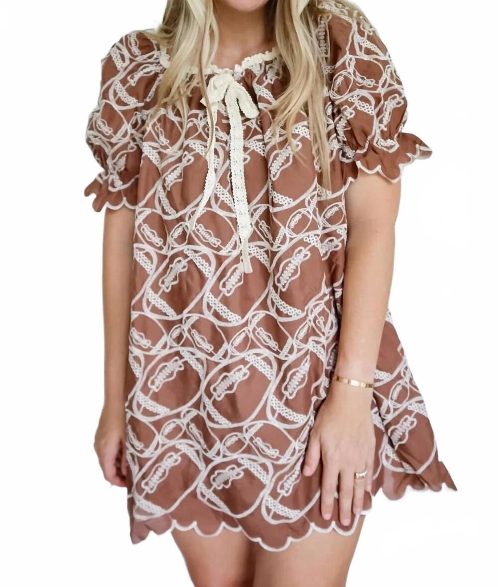 NEW RARERAW women's gameday football embroidered mini dress in brown